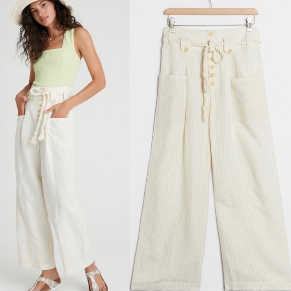Maeve Anthropologie Wide Leg Linen Blend new High Rise Barrel Boho Summer Siez 8